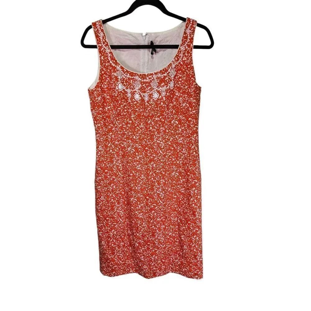 Tahari Arthur S Levine Beaded Floral Shift Dress Lined Career Occasion Women's S